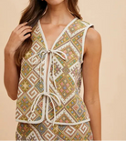Annie Wear Ethnic Woven Jacquard Tie Front Vest-Vests-Krush Kandy, Women's Online Fashion Boutique Located in Phoenix, Arizona (Scottsdale Area)