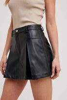 Front Pleated Faux Leather Skort-Skirts-Krush Kandy, Women's Online Fashion Boutique Located in Phoenix, Arizona (Scottsdale Area)