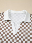 Checkered Print Polo Collar Cropped Long Sleeve Top and Drawstring Mini Skirt Set-2 Piece Outfit Sets-Krush Kandy, Women's Online Fashion Boutique Located in Phoenix, Arizona (Scottsdale Area)