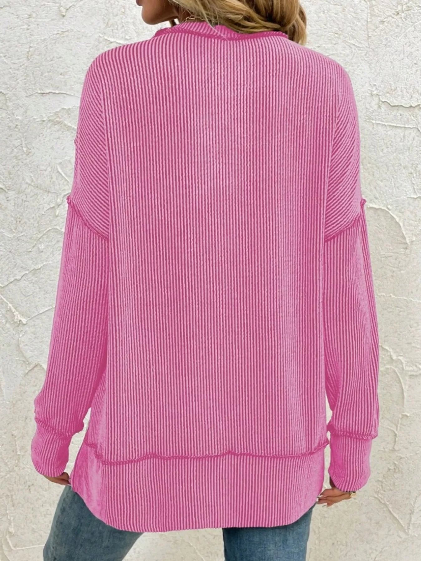 Side Slit Round Neck Dropped Shoulder Sweatshirt-Sweaters-Krush Kandy, Women's Online Fashion Boutique Located in Phoenix, Arizona (Scottsdale Area)