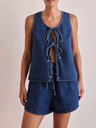Denim Tie-Front Two-Piece Set-Tops-Krush Kandy, Women's Online Fashion Boutique Located in Phoenix, Arizona (Scottsdale Area)