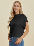 Double Take Full Size Mock Neck Short Sleeve Sweater-Sweaters-Krush Kandy, Women's Online Fashion Boutique Located in Phoenix, Arizona (Scottsdale Area)