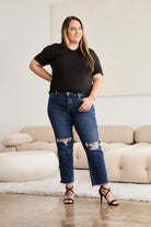 RFM Crop Dylan Full Size Tummy Control Distressed High Waist Raw Hem Jeans-Jeans-Krush Kandy, Women's Online Fashion Boutique Located in Phoenix, Arizona (Scottsdale Area)