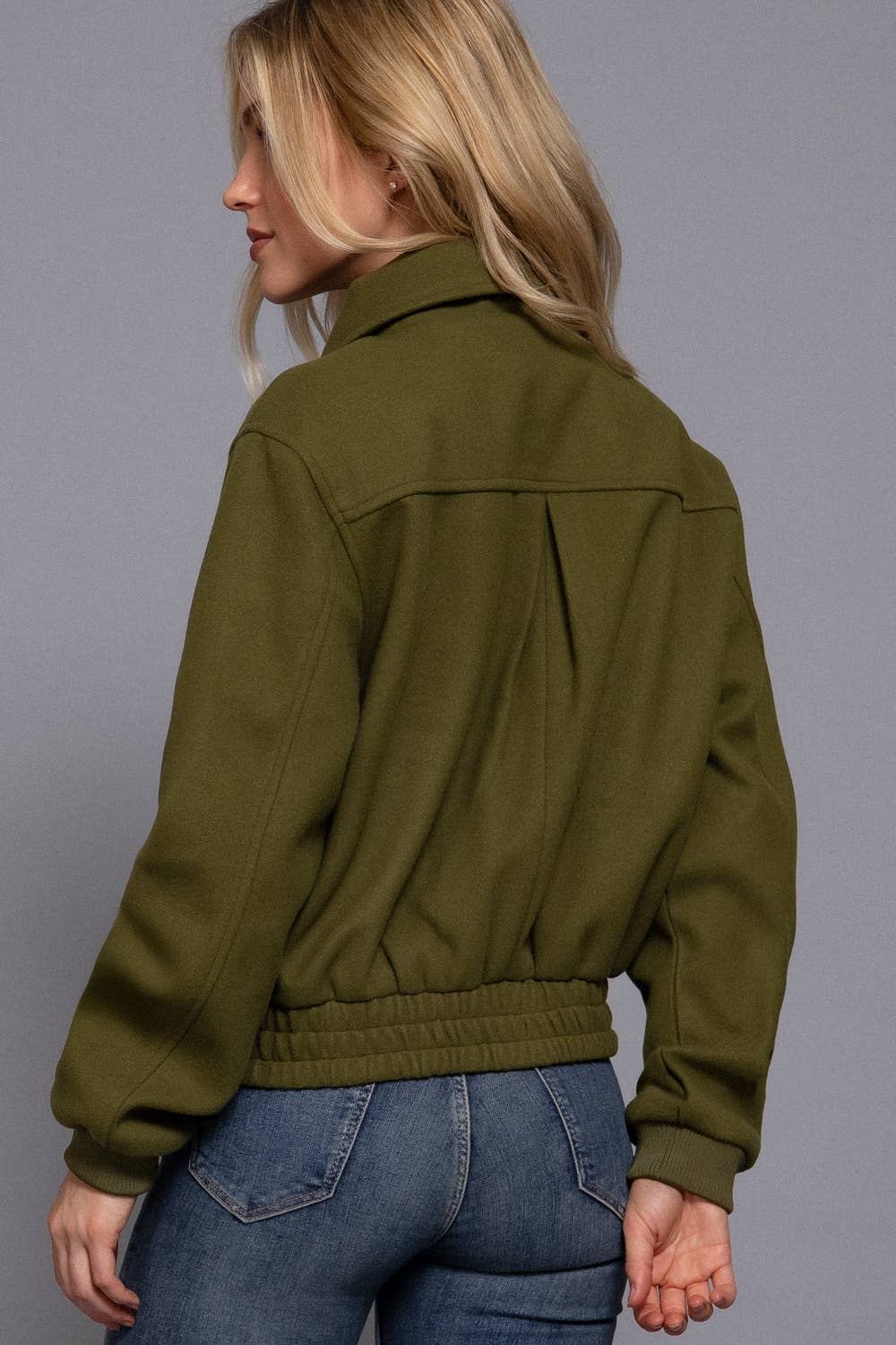 Long Sleeve Lapel Collar Soft Felt Bomber Jacket-Jackets-Krush Kandy, Women's Online Fashion Boutique Located in Phoenix, Arizona (Scottsdale Area)
