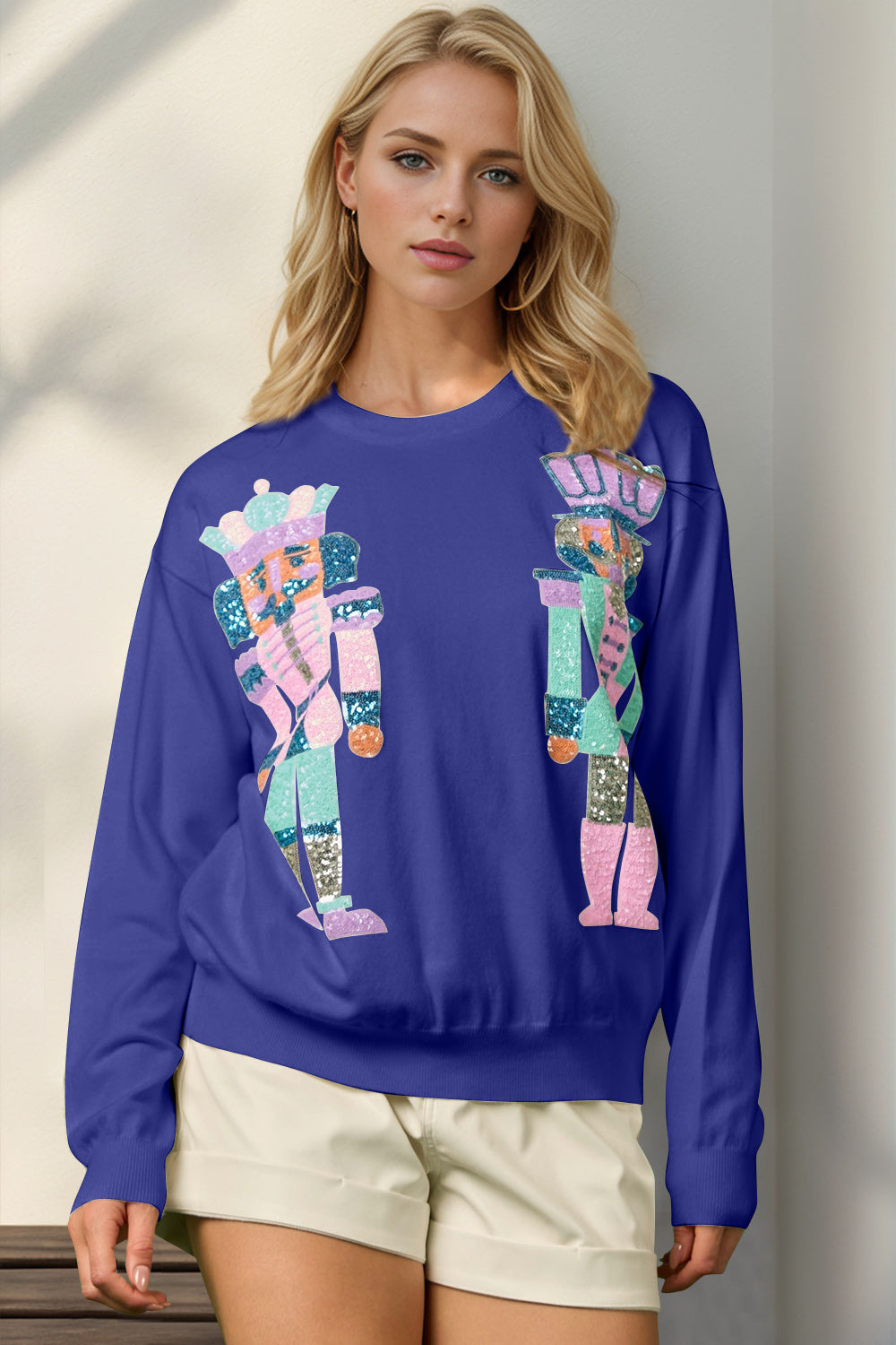 Double Take Full Size Sequin Nutcracker Long Sleeve Sweater-Krush Kandy, Women's Online Fashion Boutique Located in Phoenix, Arizona (Scottsdale Area)