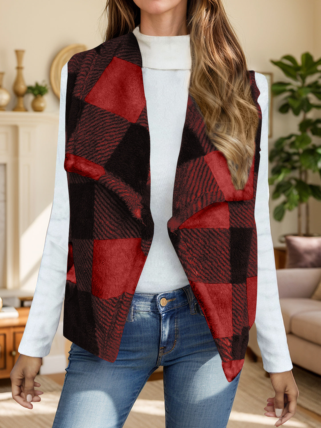 Plaid Open Front Vest Coat-Krush Kandy, Women's Online Fashion Boutique Located in Phoenix, Arizona (Scottsdale Area)