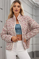 Floral Snap Down Mock Neck Coat-Krush Kandy, Women's Online Fashion Boutique Located in Phoenix, Arizona (Scottsdale Area)