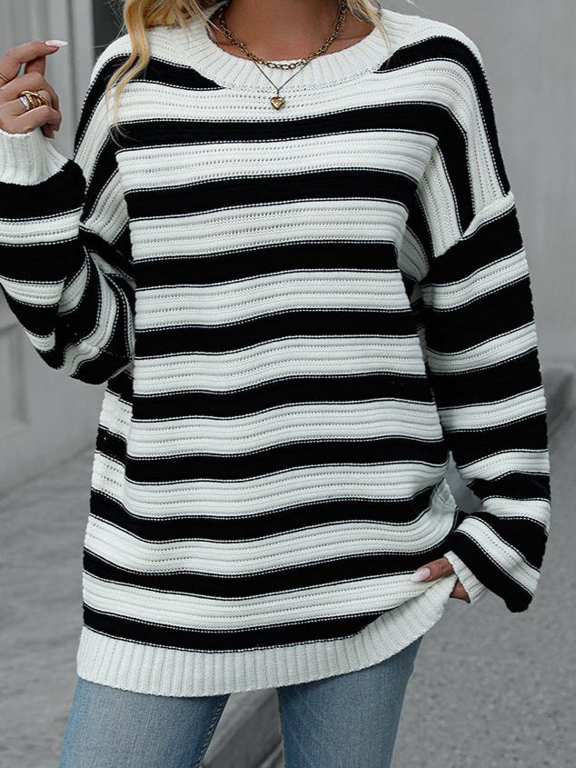 Striped Dropped Shoulder Sweater-Sweaters-Krush Kandy, Women's Online Fashion Boutique Located in Phoenix, Arizona (Scottsdale Area)