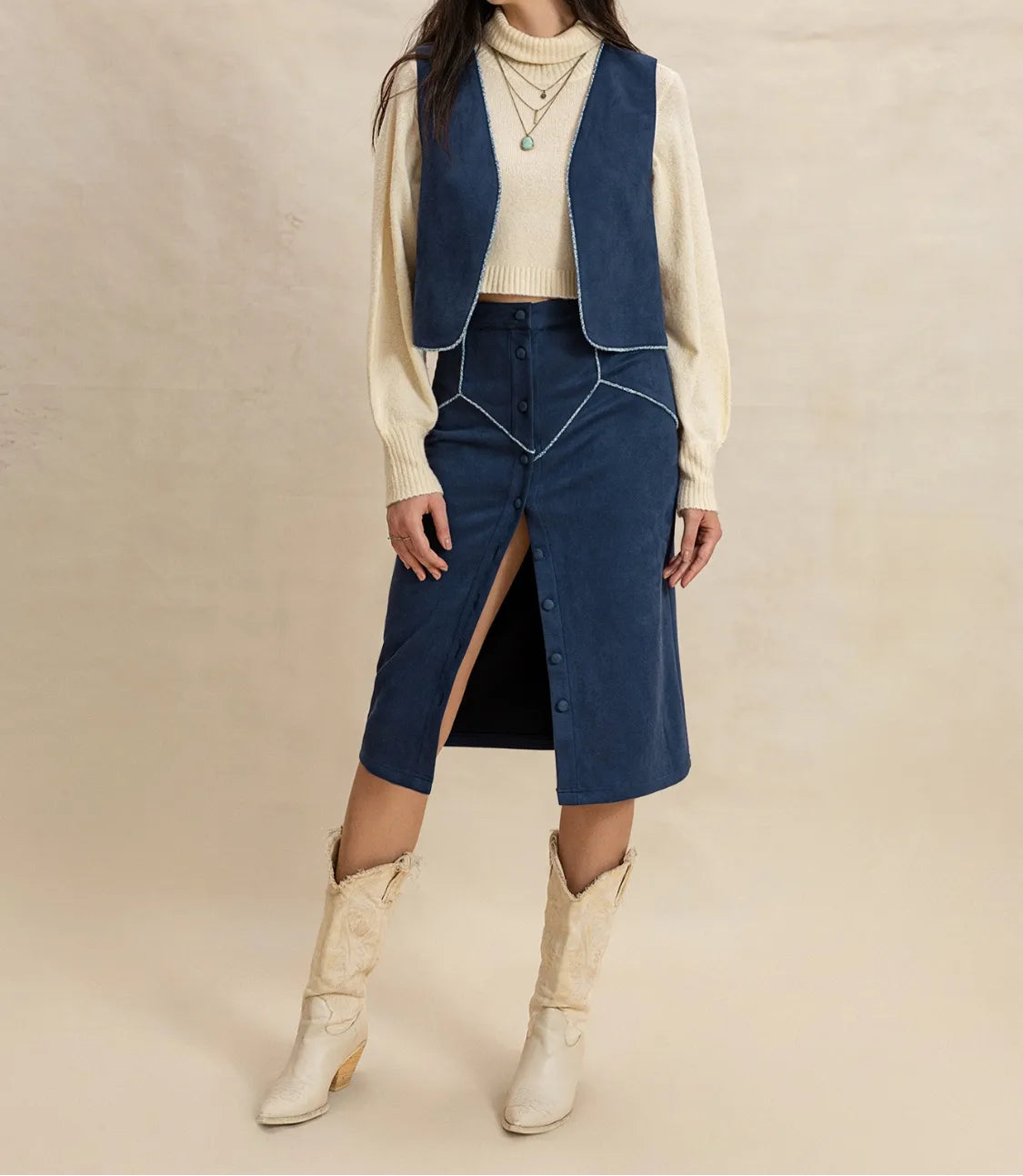 Open Front Vest and Buttoned Skirt Set-2 Piece Outfit Sets-Krush Kandy, Women's Online Fashion Boutique Located in Phoenix, Arizona (Scottsdale Area)