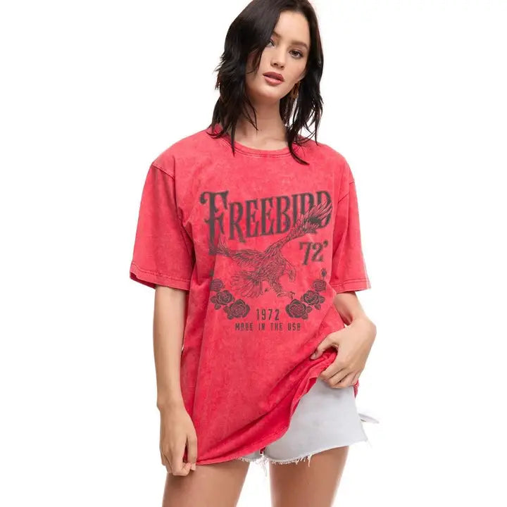 Free Bird 72 Vintage Graphic S/S Washed Boyfriend Tee PREORDER-Graphic Tees-Krush Kandy, Women's Online Fashion Boutique Located in Phoenix, Arizona (Scottsdale Area)