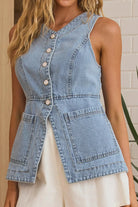 Sleeveless Button-Front Denim Vest Top-Tops-Krush Kandy, Women's Online Fashion Boutique Located in Phoenix, Arizona (Scottsdale Area)