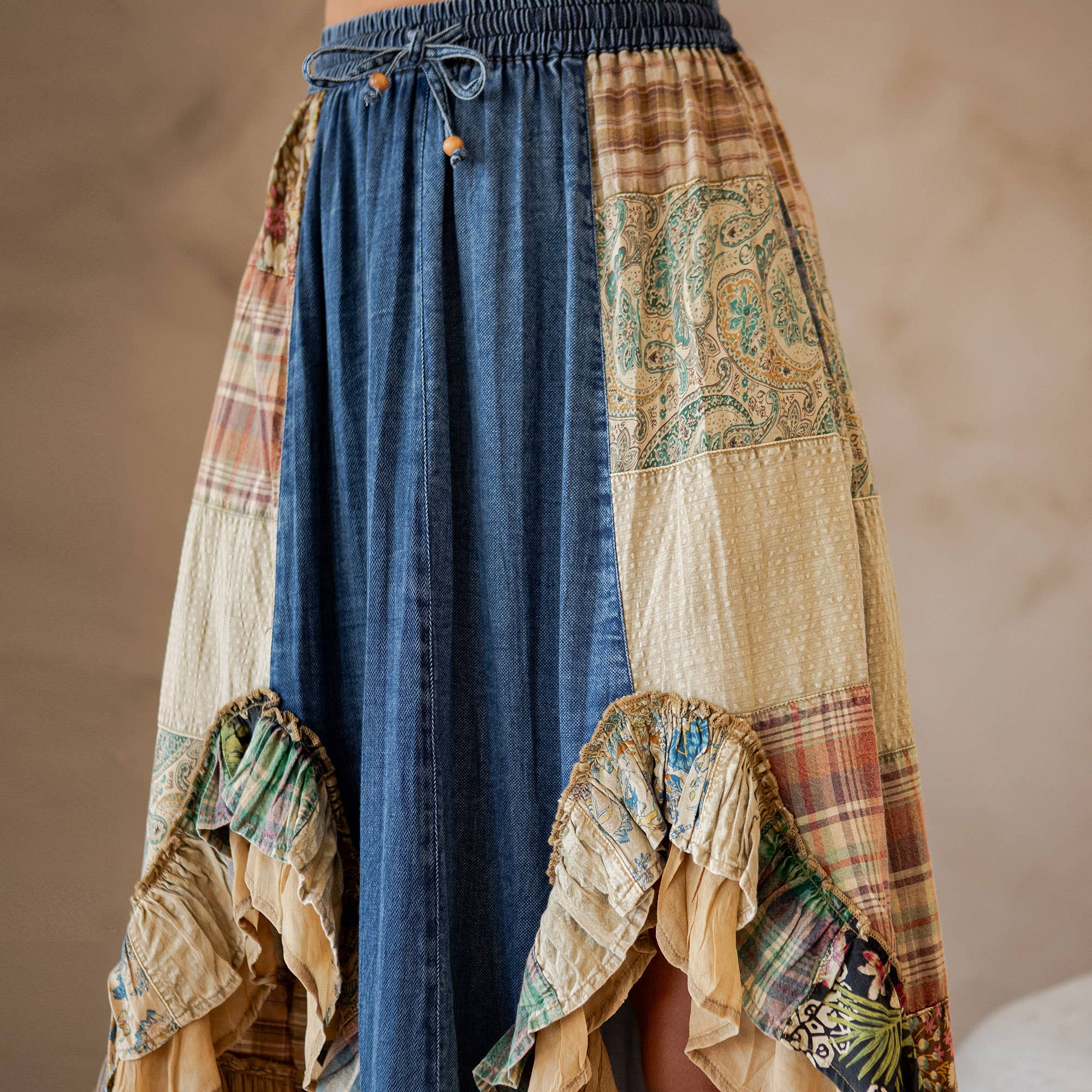 Western Boho Chic: Patchwork Midi Skirt-Skirts-Krush Kandy, Women's Online Fashion Boutique Located in Phoenix, Arizona (Scottsdale Area)