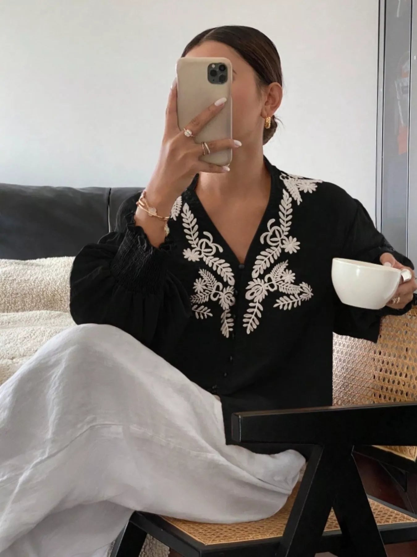 Embroidered Long Sleeve Blouse-Blouses-Krush Kandy, Women's Online Fashion Boutique Located in Phoenix, Arizona (Scottsdale Area)