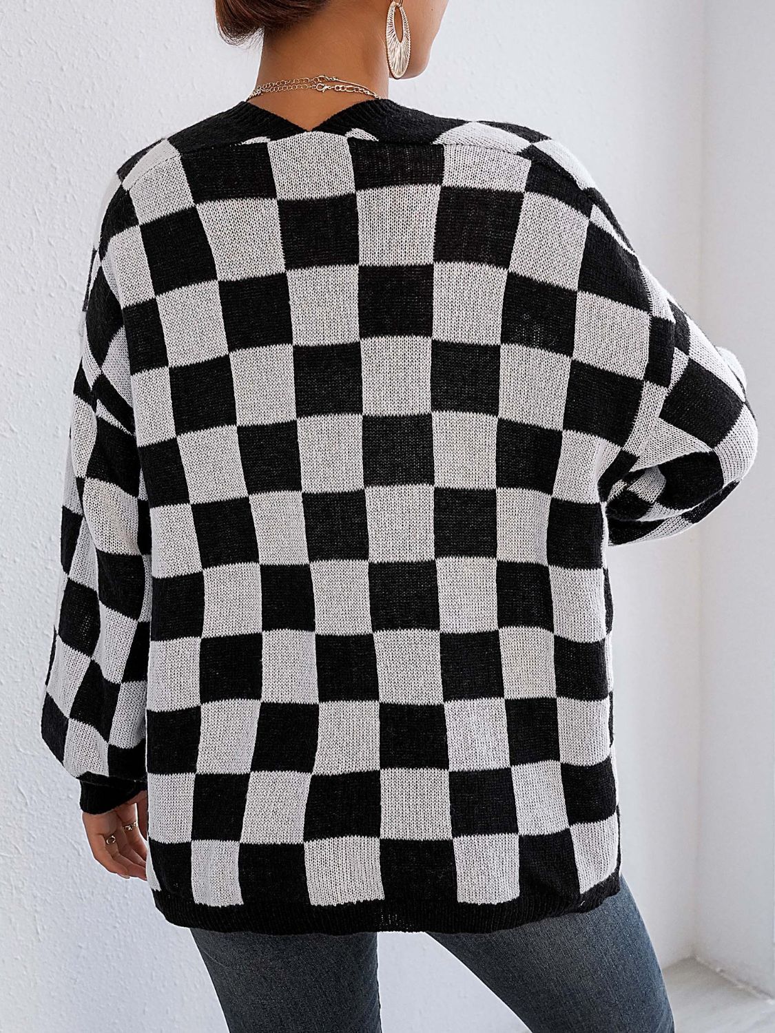 Checkered Open Front Long Sleeve Cardigan-Cardigans-Krush Kandy, Women's Online Fashion Boutique Located in Phoenix, Arizona (Scottsdale Area)