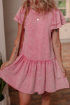 Mineral Wash Raw Edge Ruffle Mini Dress-Dresses-Krush Kandy, Women's Online Fashion Boutique Located in Phoenix, Arizona (Scottsdale Area)