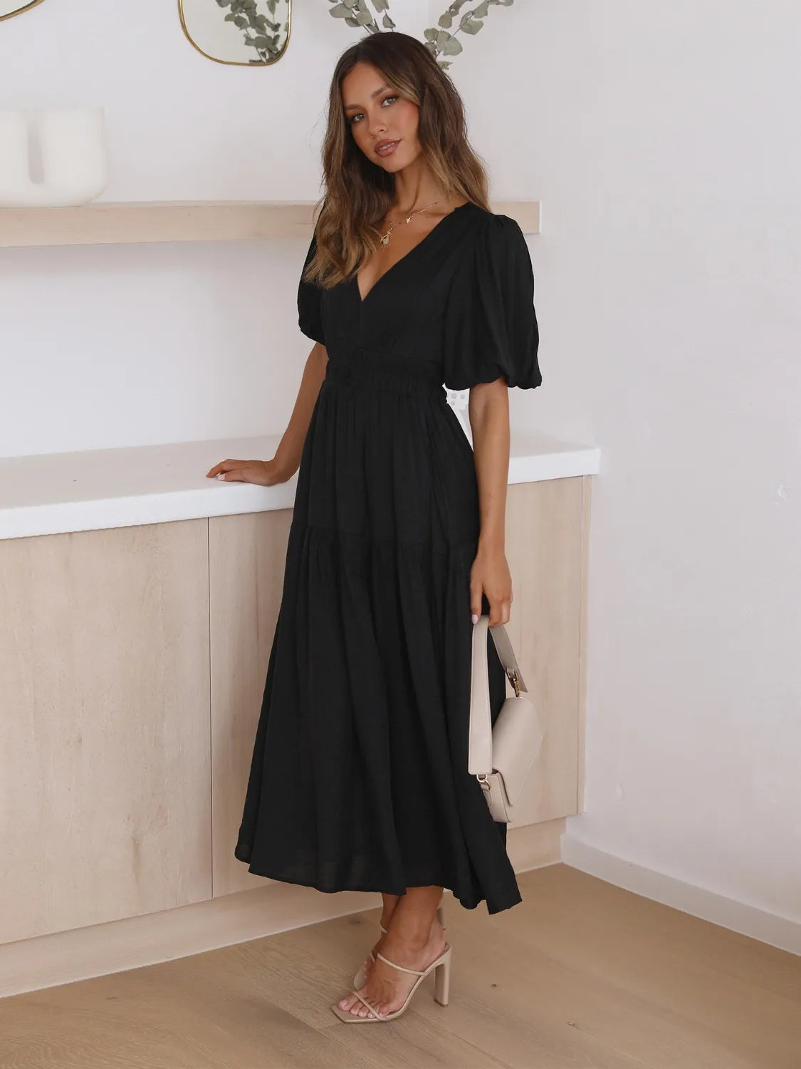 Tiered Surplice Half Sleeve Midi Dress-dress-Krush Kandy, Women's Online Fashion Boutique Located in Phoenix, Arizona (Scottsdale Area)