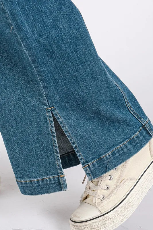 Mittoshop Medium Wash Seam Detail Wide Leg Denim Jeans-Jeans-Krush Kandy, Women's Online Fashion Boutique Located in Phoenix, Arizona (Scottsdale Area)
