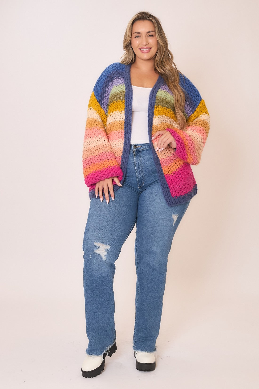 Multi Color Lantern Sleeve Handmade Large Gauge Cardigan-Cardigans-Krush Kandy, Women's Online Fashion Boutique Located in Phoenix, Arizona (Scottsdale Area)
