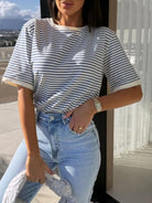Striped Casual Tee-Tops-Krush Kandy, Women's Online Fashion Boutique Located in Phoenix, Arizona (Scottsdale Area)