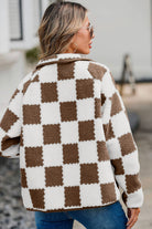 Checkered Snap Down Long Sleeve Teddy Jacket-Krush Kandy, Women's Online Fashion Boutique Located in Phoenix, Arizona (Scottsdale Area)