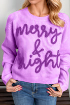 S-3X MERRY & BRIGHT Christmas Dropped Shoulder Cropped Sweater-Sweaters-Krush Kandy, Women's Online Fashion Boutique Located in Phoenix, Arizona (Scottsdale Area)