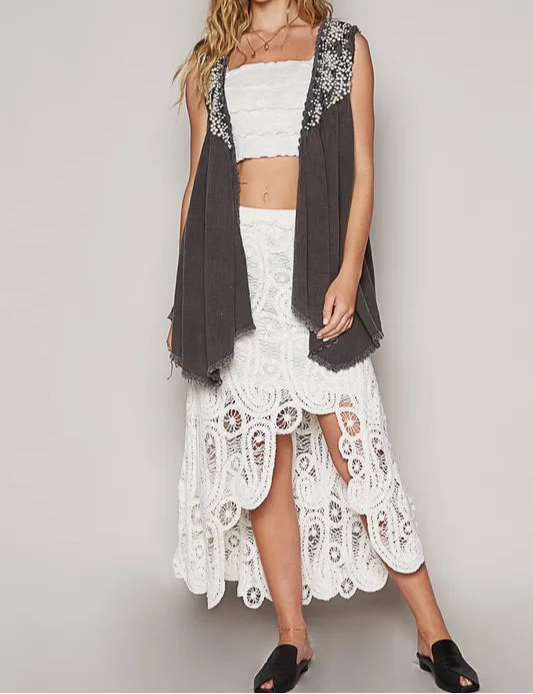 POL Embroidered Pearls Open Front Sleeveless Cardigan-Cardigan-Krush Kandy, Women's Online Fashion Boutique Located in Phoenix, Arizona (Scottsdale Area)