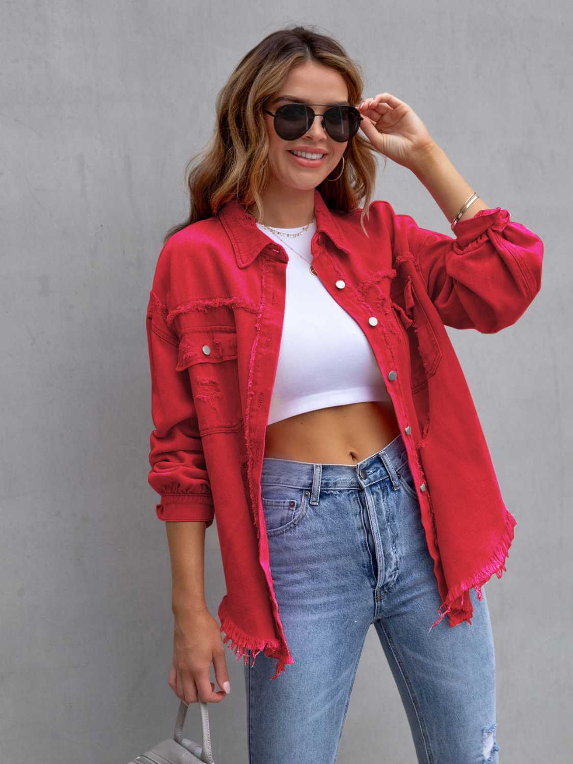 Distressed Drop Shoulder Denim Jacket-Krush Kandy, Women's Online Fashion Boutique Located in Phoenix, Arizona (Scottsdale Area)