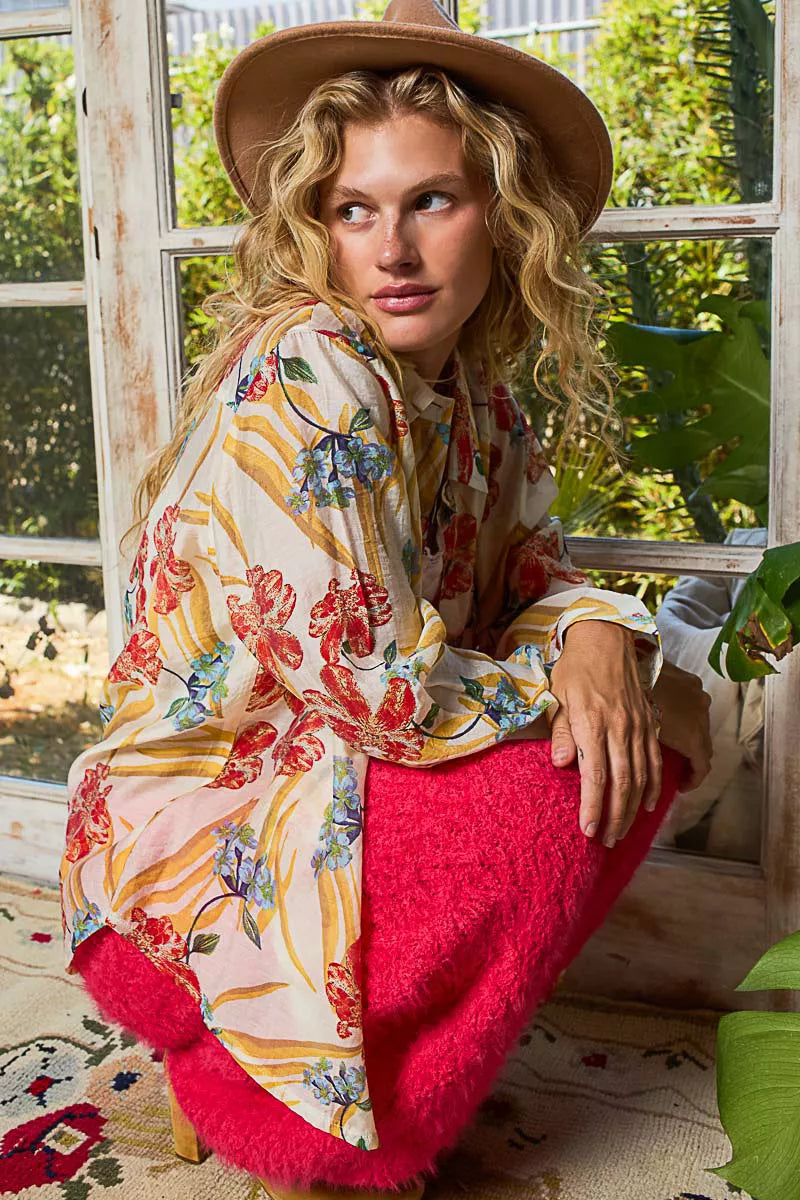 POL Floral Print Button Down Long Sleeve Shirt-Tops-Krush Kandy, Women's Online Fashion Boutique Located in Phoenix, Arizona (Scottsdale Area)