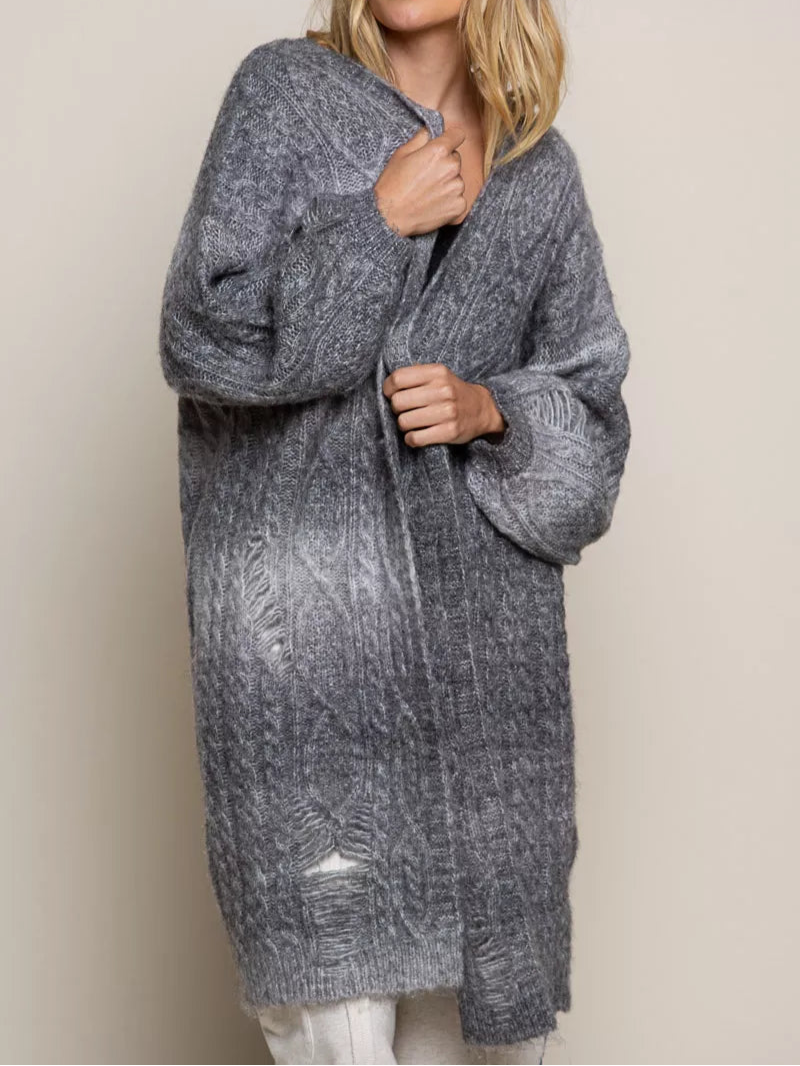 POL Distressed Cable-Knit Ombre Dying Cardigan-Cardigan-Krush Kandy, Women's Online Fashion Boutique Located in Phoenix, Arizona (Scottsdale Area)