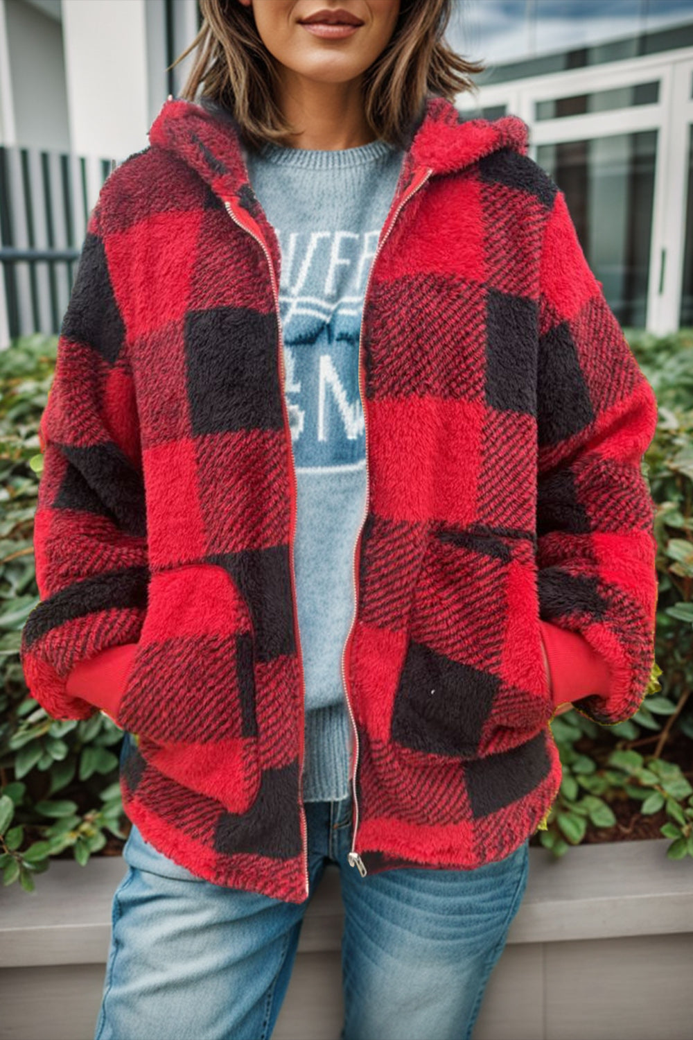 Double Take Full Size Plaid Long Sleeve Hooded Coat-Krush Kandy, Women's Online Fashion Boutique Located in Phoenix, Arizona (Scottsdale Area)