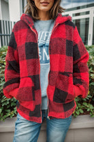 Double Take Full Size Plaid Long Sleeve Hooded Coat-Krush Kandy, Women's Online Fashion Boutique Located in Phoenix, Arizona (Scottsdale Area)