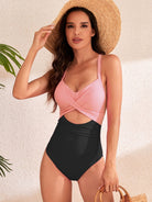 Peach View. Crisscross Cutout V-Neck One-Piece Swimwear | S-2X-Krush Kandy, Women's Online Fashion Boutique Located in Phoenix, Arizona (Scottsdale Area)