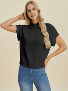 Double Take Full Size Mock Neck Short Sleeve Sweater-Sweaters-Krush Kandy, Women's Online Fashion Boutique Located in Phoenix, Arizona (Scottsdale Area)