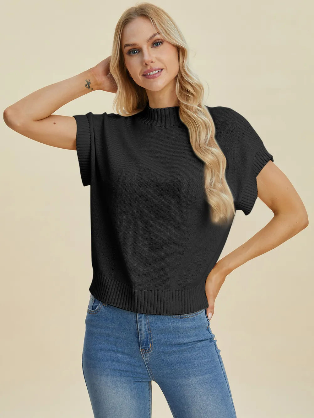 Double Take Full Size Mock Neck Short Sleeve Sweater-Krush Kandy, Women's Online Fashion Boutique Located in Phoenix, Arizona (Scottsdale Area)