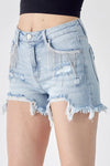 RISEN Frayed Hem Denim Shorts with Fringe Detail Pockets-Shorts-Krush Kandy, Women's Online Fashion Boutique Located in Phoenix, Arizona (Scottsdale Area)