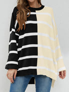 Luxe Half and Half Oversized Stripe Sweater-Sweaters-Krush Kandy, Women's Online Fashion Boutique Located in Phoenix, Arizona (Scottsdale Area)