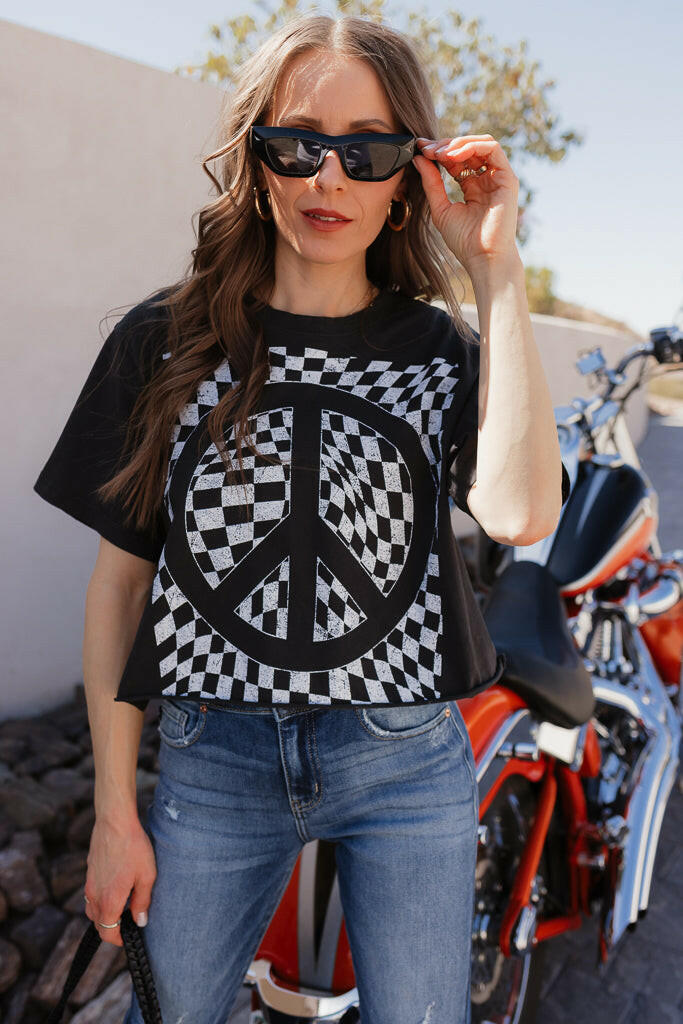 Checkered Peace Graphic Tee Krush Kandy