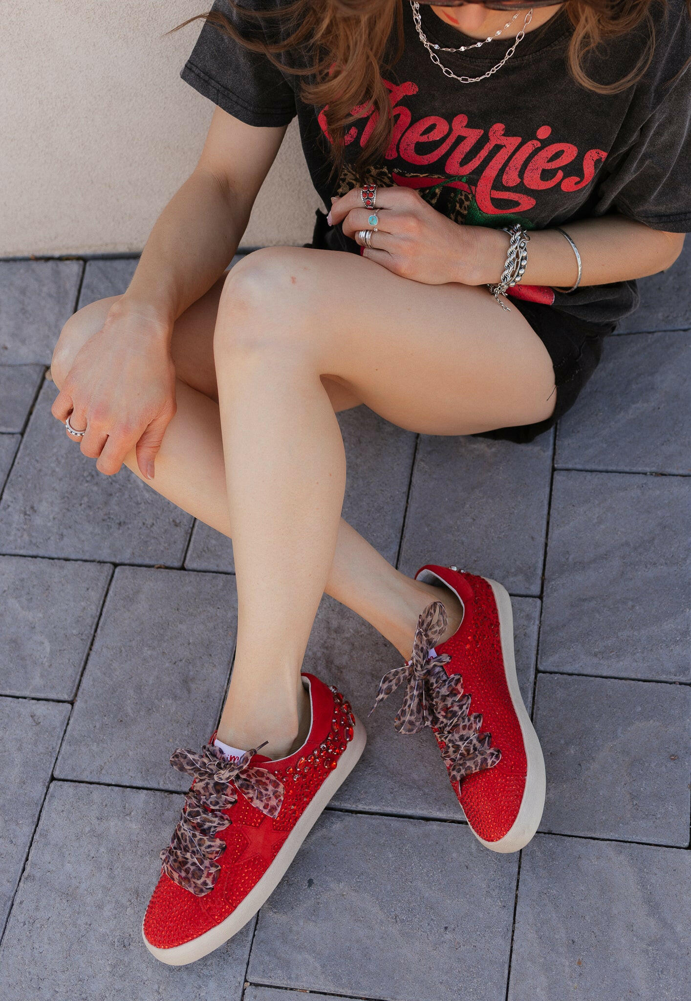 Red Glam Rhinestone Star Sneaker-Sneakers-Krush Kandy, Women's Online Fashion Boutique Located in Phoenix, Arizona (Scottsdale Area)