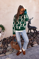 Holiday Pines Checkered Long Sleeve Sweater-Sweaters-Krush Kandy, Women's Online Fashion Boutique Located in Phoenix, Arizona (Scottsdale Area)