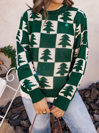 Holiday Pines Checkered Long Sleeve Sweater