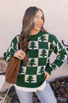 Holiday Pines Checkered Long Sleeve Sweater-Sweaters-Krush Kandy, Women's Online Fashion Boutique Located in Phoenix, Arizona (Scottsdale Area)