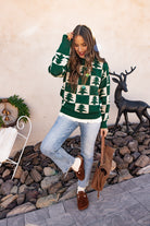 Holiday Pines Checkered Long Sleeve Sweater-Sweaters-Krush Kandy, Women's Online Fashion Boutique Located in Phoenix, Arizona (Scottsdale Area)