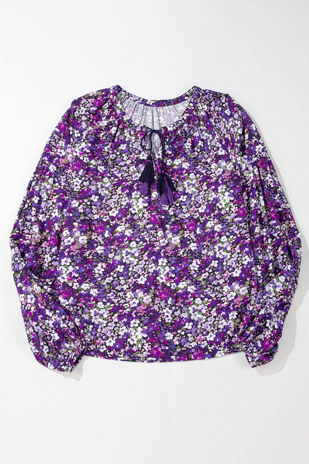 Purple Floral Tassel Tie-Front Blouse – Krush Kandy