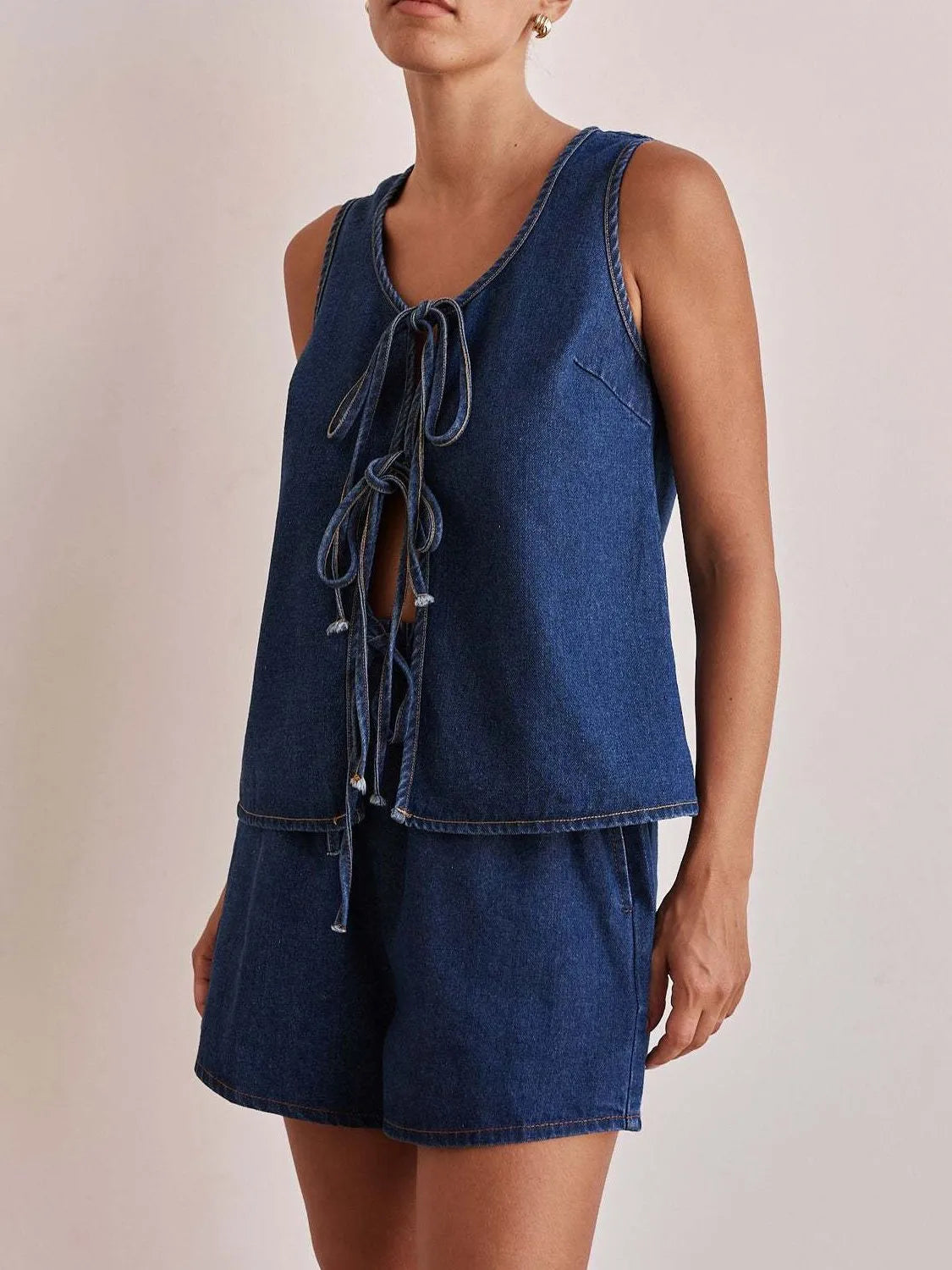 Denim Tie-Front Two-Piece Set-Tops-Krush Kandy, Women's Online Fashion Boutique Located in Phoenix, Arizona (Scottsdale Area)