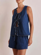 Denim Tie-Front Two-Piece Set-Tops-Krush Kandy, Women's Online Fashion Boutique Located in Phoenix, Arizona (Scottsdale Area)