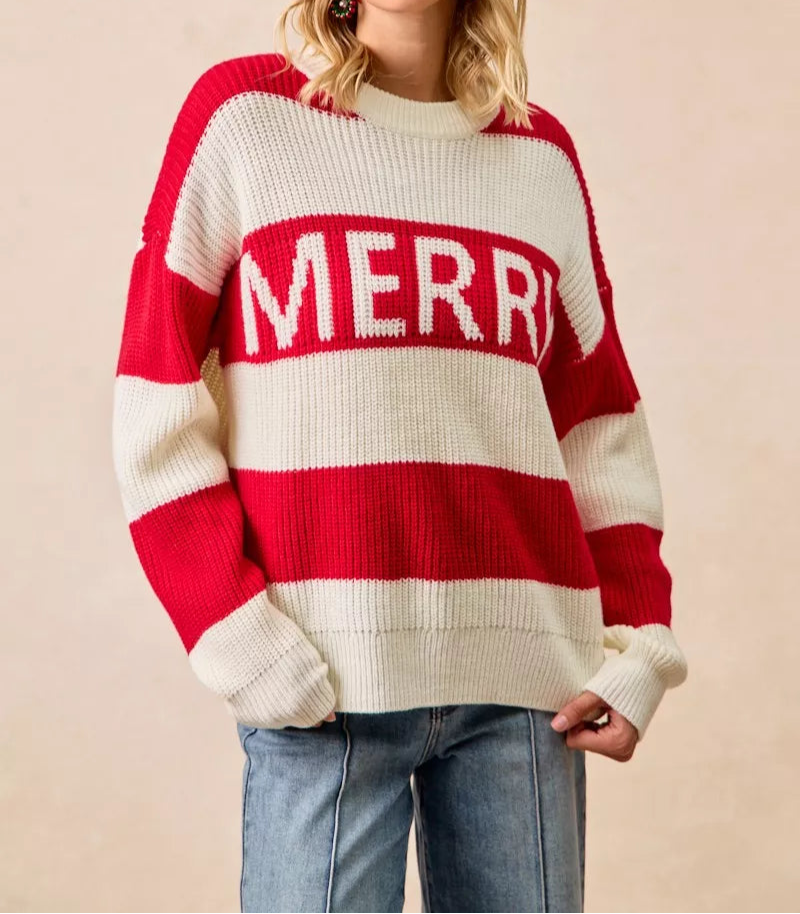 BiBi Christmas Merry Lettering Sweater-Sweater-Krush Kandy, Women's Online Fashion Boutique Located in Phoenix, Arizona (Scottsdale Area)