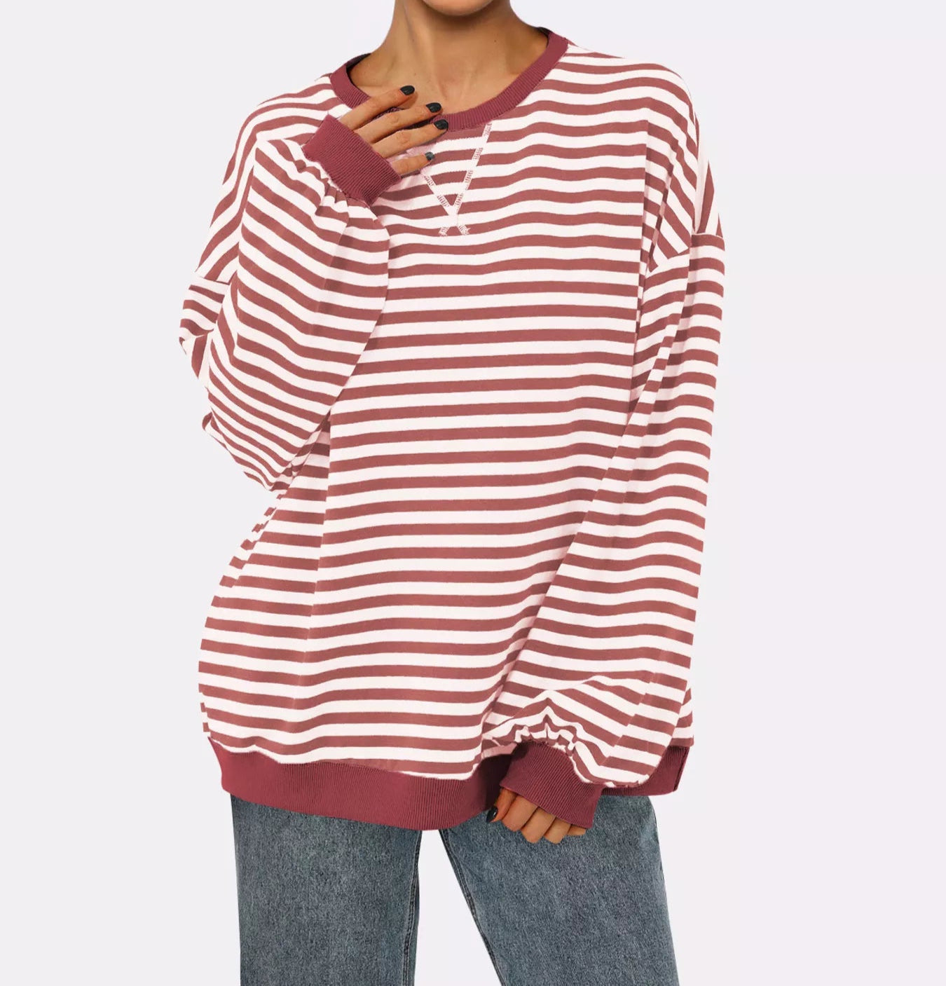 Striped Round Neck Long Sleeve Sweatshirt-Sweatshirt-Krush Kandy, Women's Online Fashion Boutique Located in Phoenix, Arizona (Scottsdale Area)