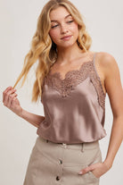 Silky Lace Trim Camisole-Tanks-Krush Kandy, Women's Online Fashion Boutique Located in Phoenix, Arizona (Scottsdale Area)