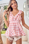 BiBi Ruffled Neckline Sleeveless Check Plaid Peplum Top-Tops-Krush Kandy, Women's Online Fashion Boutique Located in Phoenix, Arizona (Scottsdale Area)