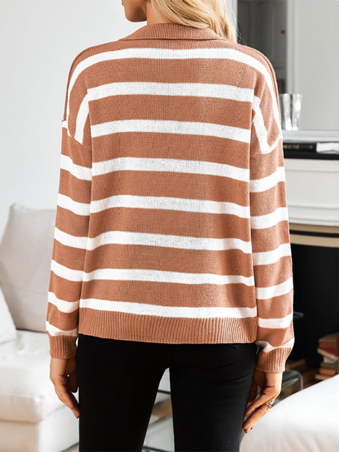 Striped Johnny Collar Long Sleeve Sweater-Krush Kandy, Women's Online Fashion Boutique Located in Phoenix, Arizona (Scottsdale Area)